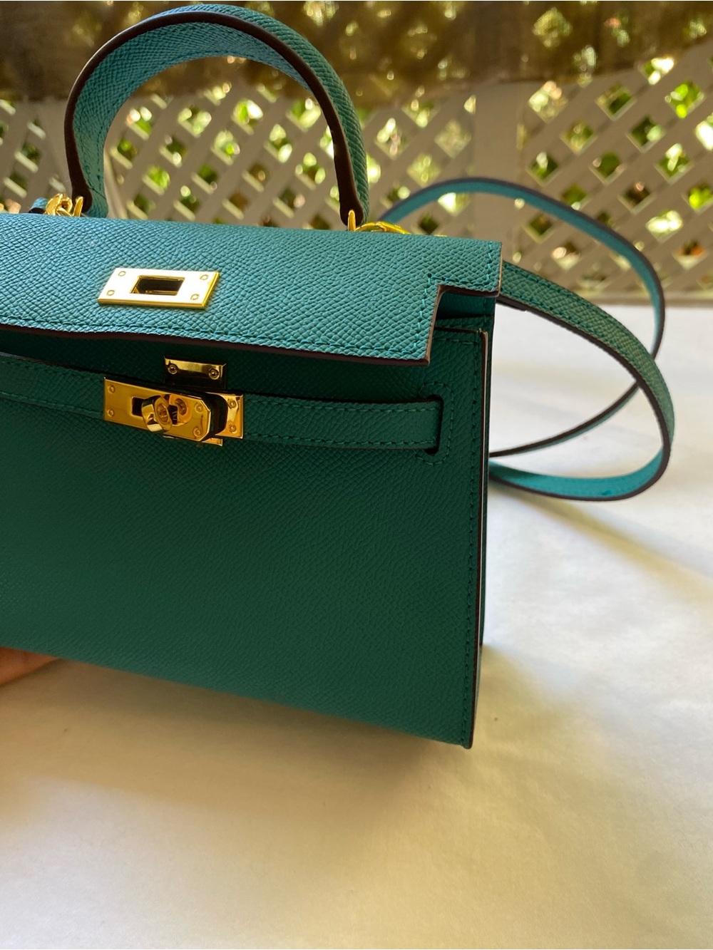 Lily & Bean Kelly-Style Top Handle Bag in Teal with Gold Hardware - Picture 7 of 7